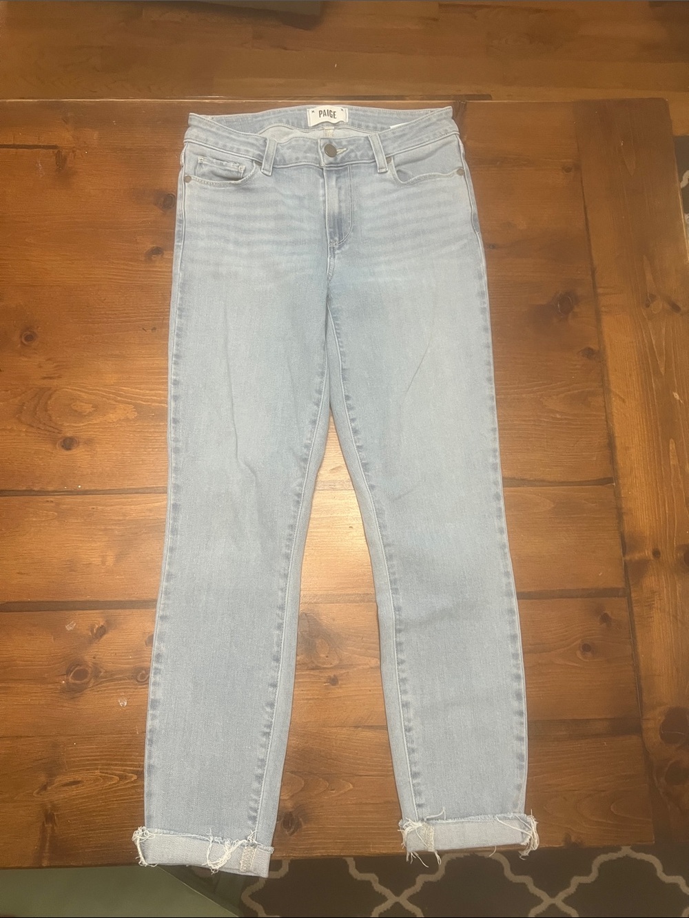 PAIGE Pale Blue Cropped Ankle Jeans with Raw Cuff